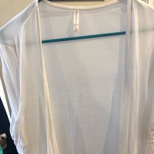 White Wrap Sweater with Lace Detail